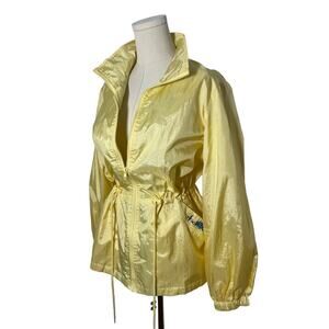 Vintage 90s Y2K Windbreaker jacket bright yellow floral MEDIUM / LARGE